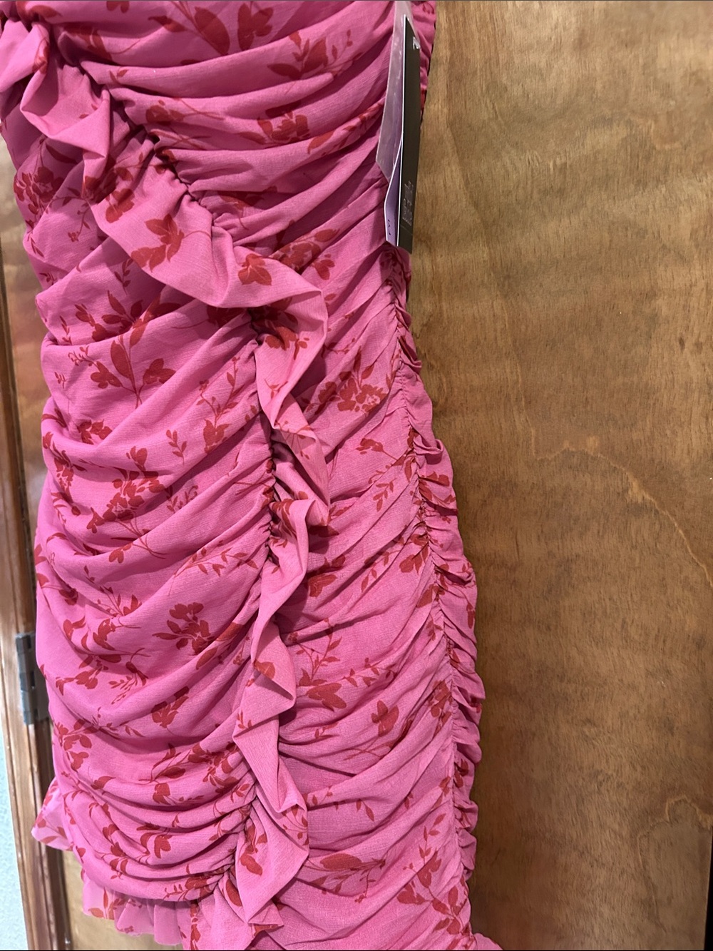 Pink Floral Ruffle Ruched Mini Dress - Homecoming - Picture 9 of 14